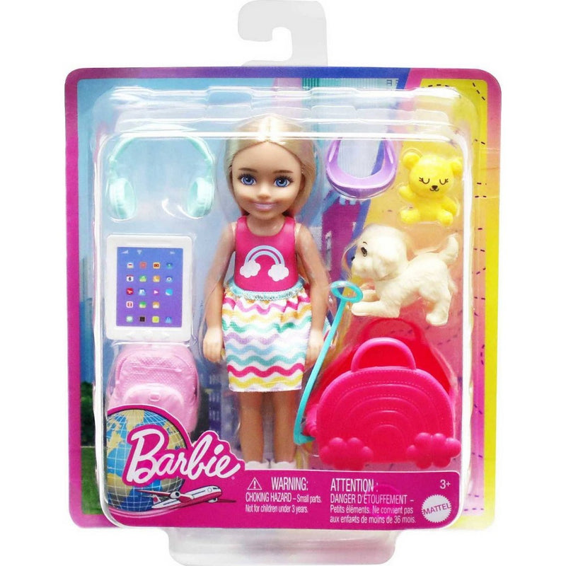 Barbie Toys, Chelsea Doll and Accessories Travel Set with Puppy