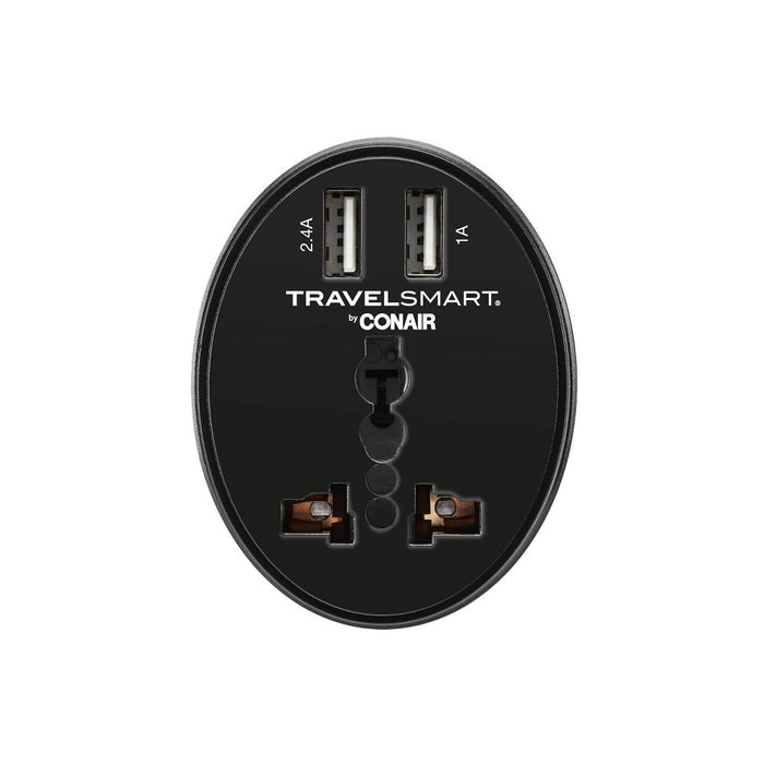 Travel Smart by Conair EU Adapter Plug with Outlet and 2 USB Ports