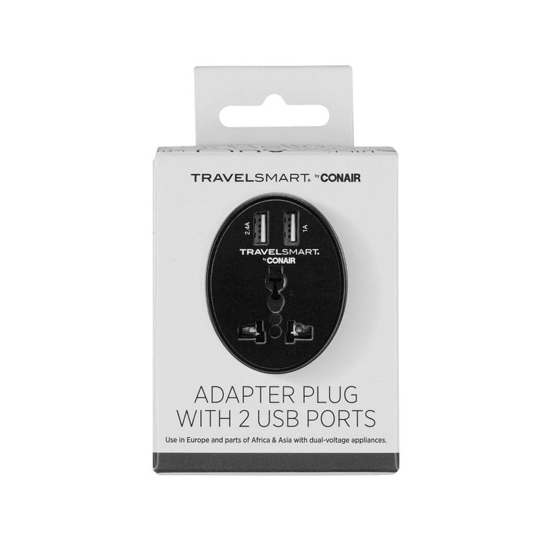 Travel Smart by Conair EU Adapter Plug with Outlet and 2 USB Ports