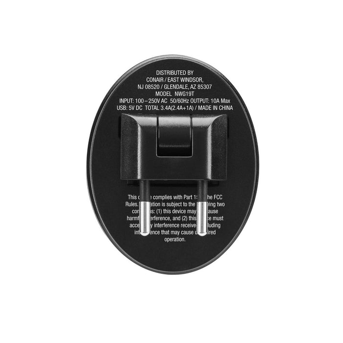 Travel Smart by Conair EU Adapter Plug with Outlet and 2 USB Ports
