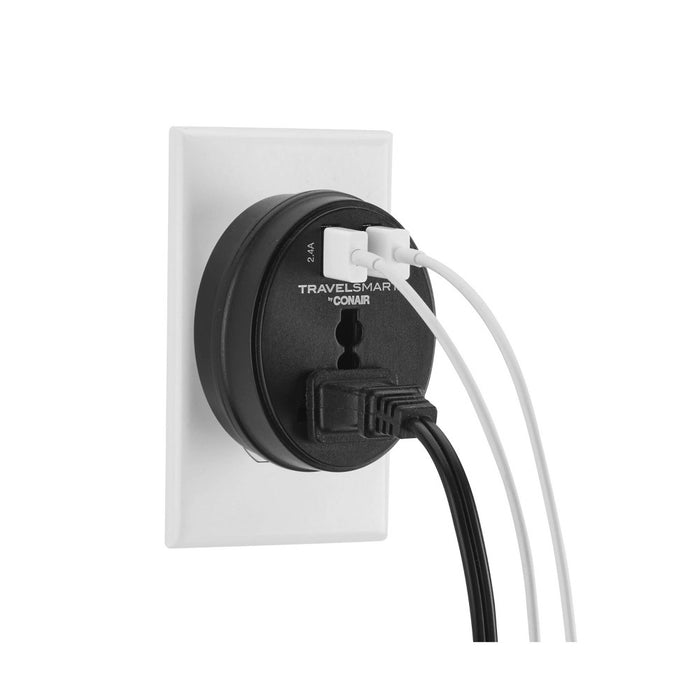 Travel Smart by Conair EU Adapter Plug with Outlet and 2 USB Ports