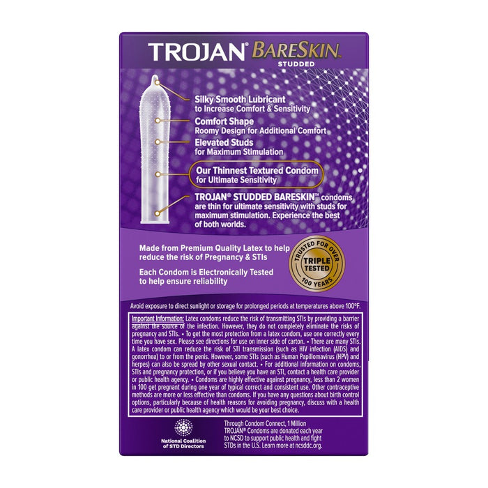 Trojan Studded BareSkin Premium Lube Condoms - 10ct