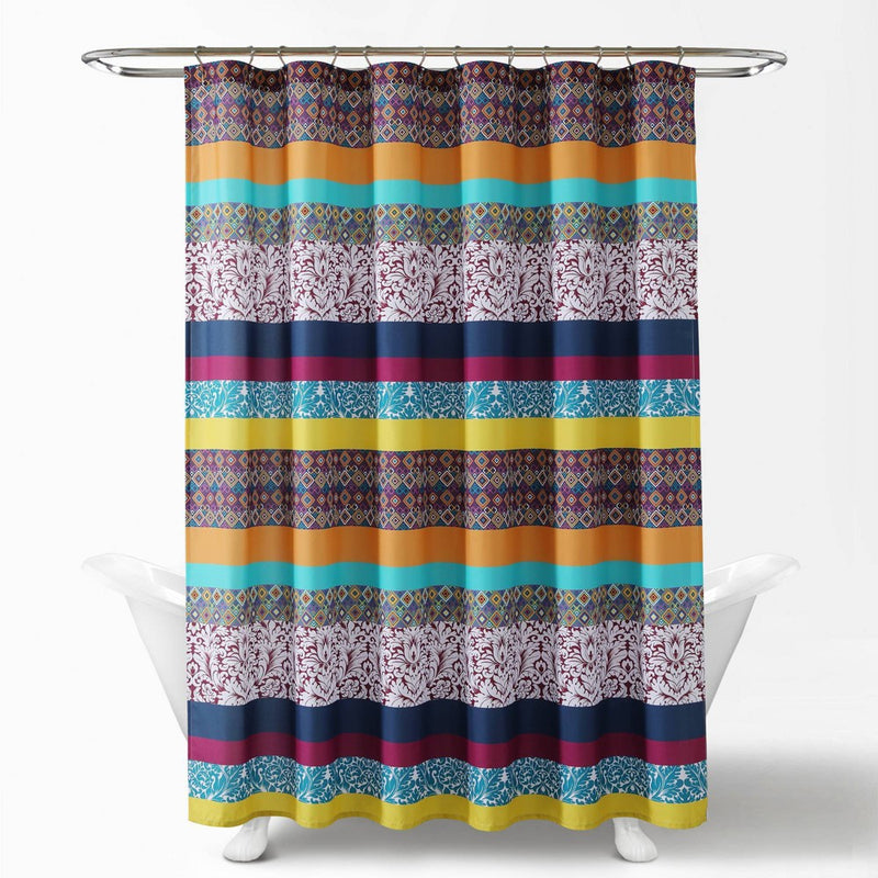 Boho Striped Shower Curtain Plum/Yellow - Lush Decor