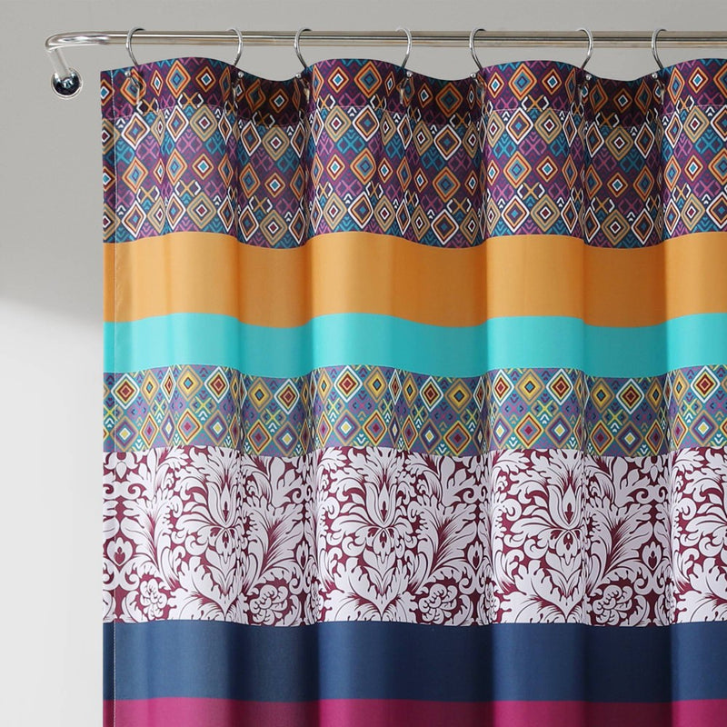 Boho Striped Shower Curtain Plum/Yellow - Lush Decor