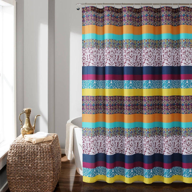 Boho Striped Shower Curtain Plum/Yellow - Lush Decor