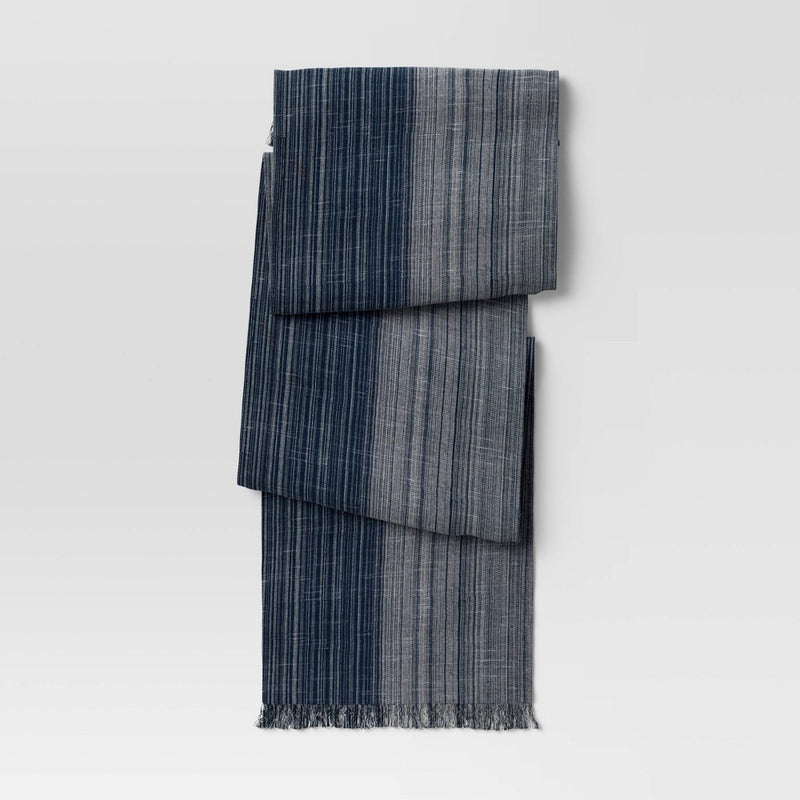 72" x 14" Cotton Striped Table Runner Navy Blue - Threshold
