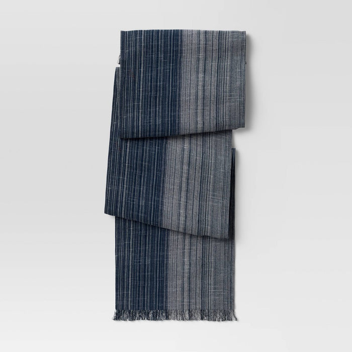 72" x 14" Cotton Striped Table Runner Navy Blue - Threshold