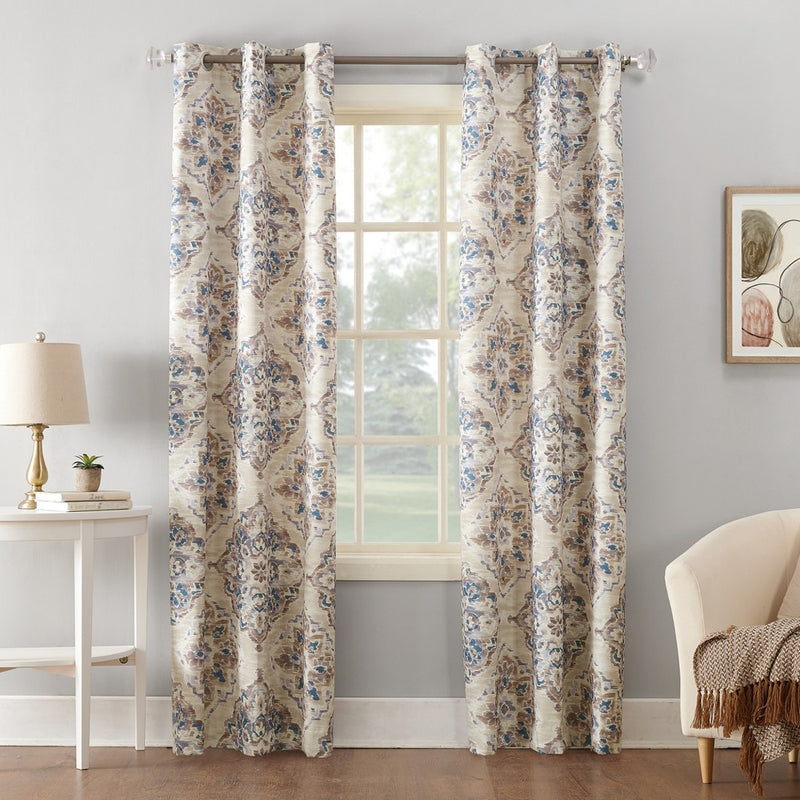 84"x40" Regina Watercolor Floral Thermal Insulated Grommet Curtain Panel Linen - Sun Zero