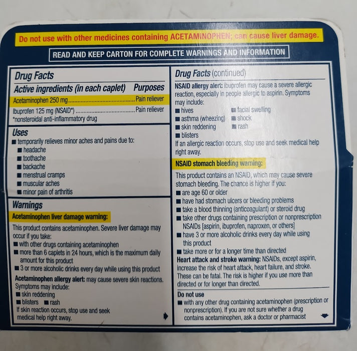 Advil Dual Action with Acetaminophen Coated Caplets - 72ct EXP 12/2026