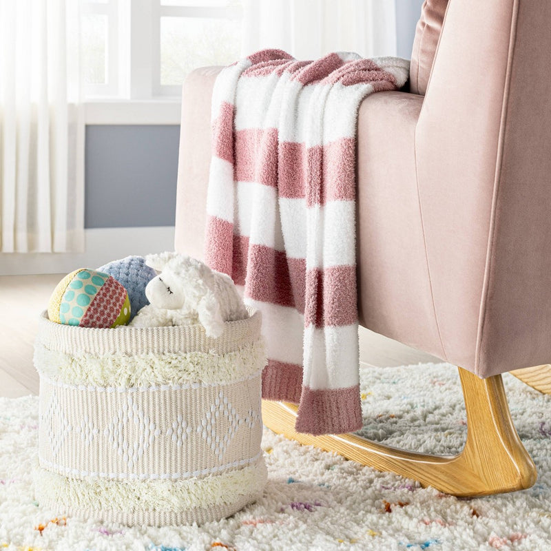 Chenille Stripe Baby Blanket - Dark Pink and White Stripe - Cloud Island