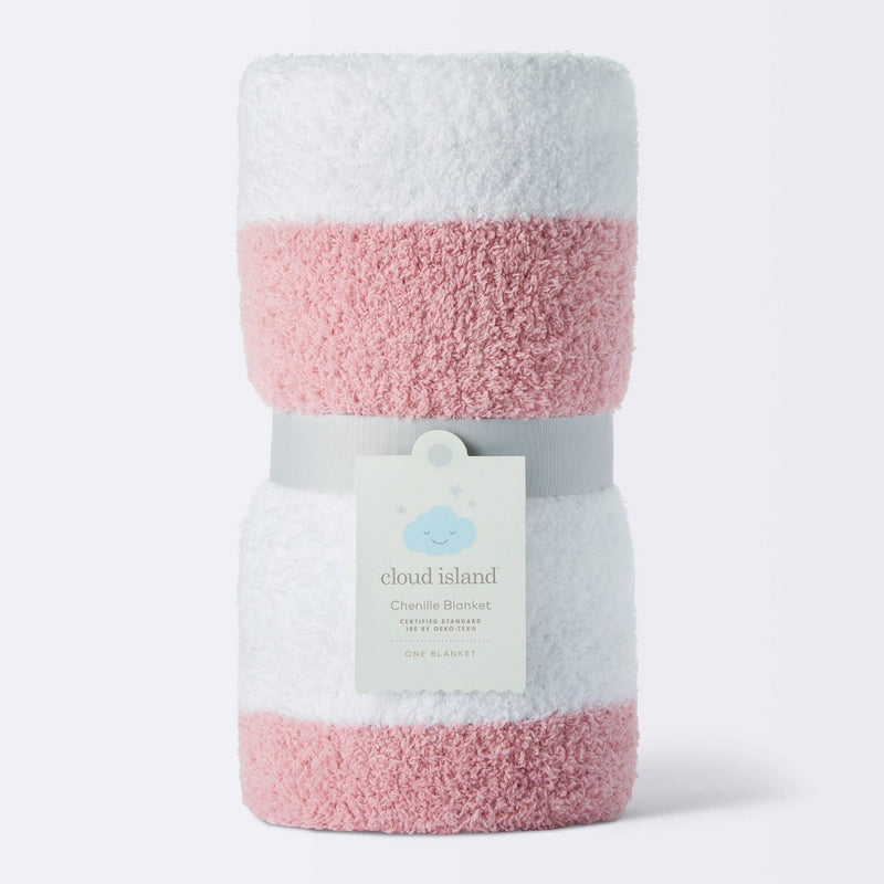 Chenille Stripe Baby Blanket - Dark Pink and White Stripe - Cloud Island