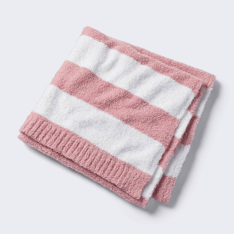 Chenille Stripe Baby Blanket - Dark Pink and White Stripe - Cloud Island