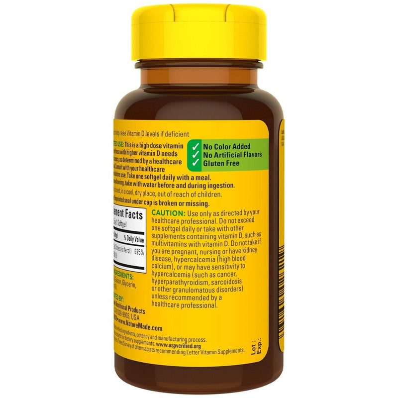 Nature Made Extra Strength Vitamin D3 5000 IU (125 mcg), Bone Health and Immune Support Softgels - 90ct