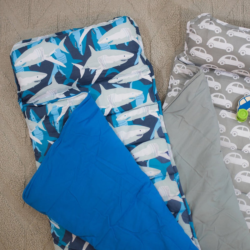 Wildkin Kids Original Cotton Blend Nap Mat with Pillow for Toddler and Elementary (Sharks)