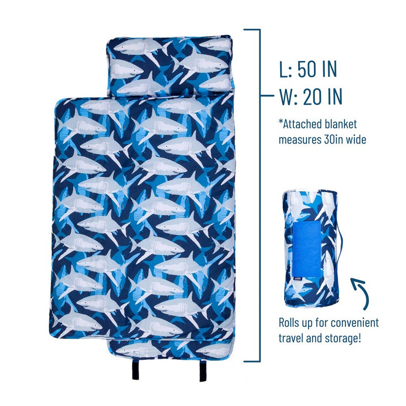 Wildkin Kids Original Cotton Blend Nap Mat with Pillow for Toddler and Elementary (Sharks)