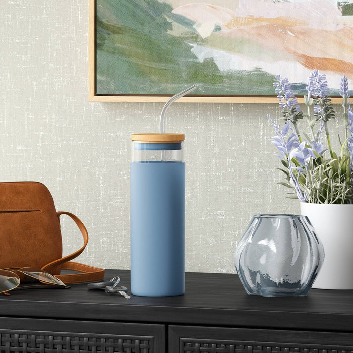 17oz Borosilicate Glass Tumbler with Bamboo Silicone Lid Silicone sleeve
