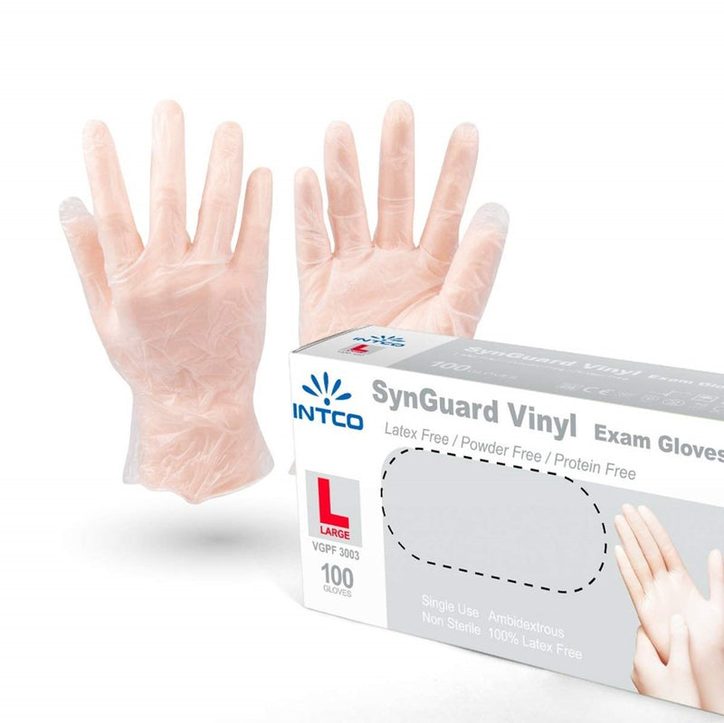 Basic Vinyl Synthetic Exam Gloves (Large) - 100 Gloves (Packaging May Vary)