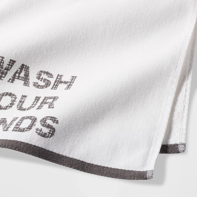 Wash Your Hands Flat Woven Hand Towel White/Gray - Room Essentials
