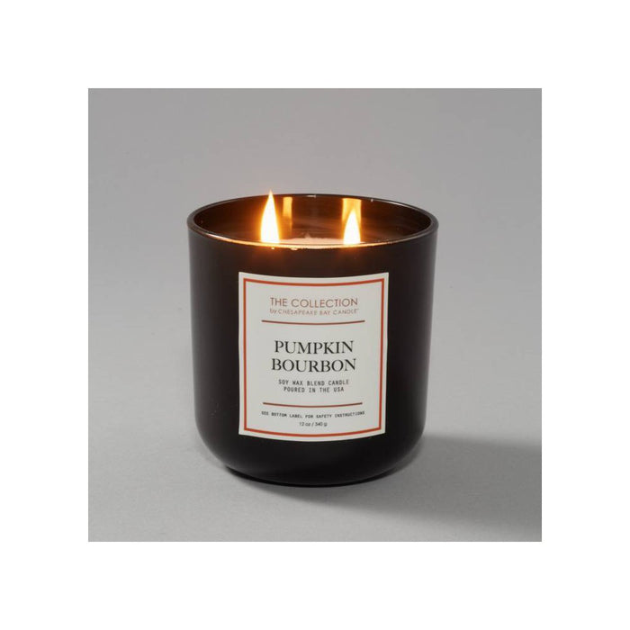 2-Wick Black Glass Pumpkin Bourbon Lidded Jar Candle 12oz - The Collection by Chesapeake Bay Candle