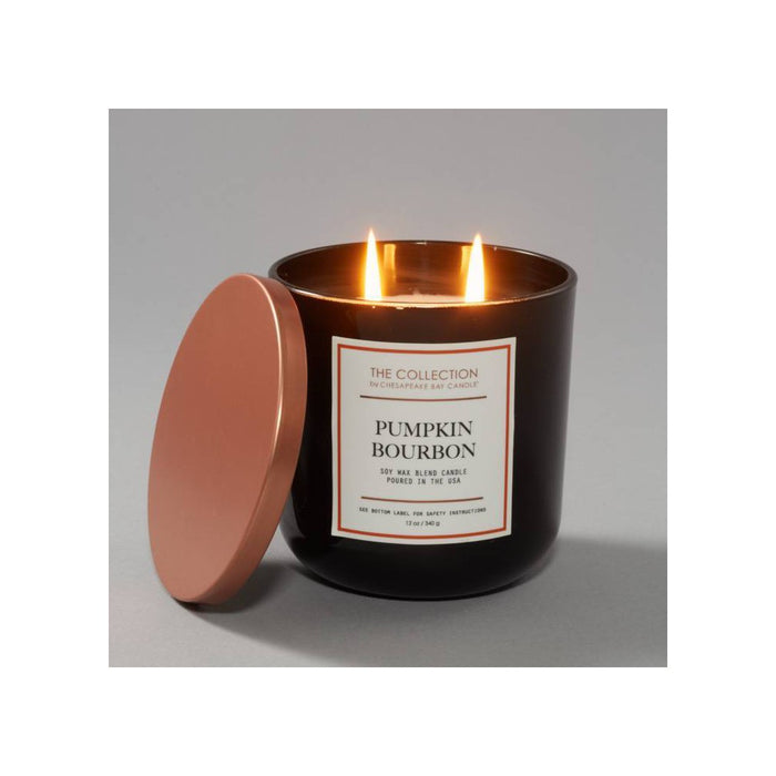 2-Wick Black Glass Pumpkin Bourbon Lidded Jar Candle 12oz - The Collection by Chesapeake Bay Candle