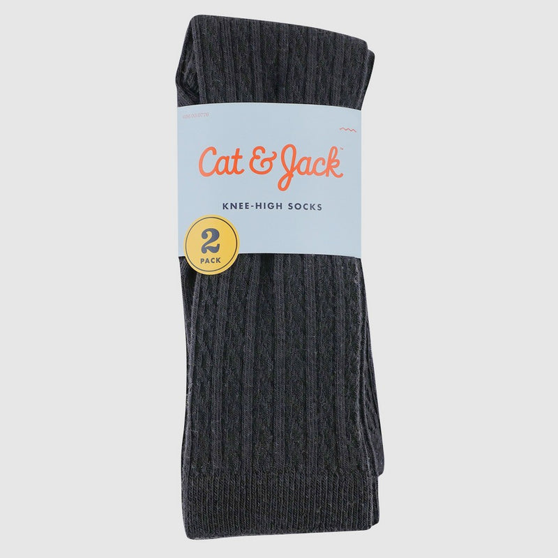 Girls' Casual Knee High Socks - Cat & Jack 2pk Black L
