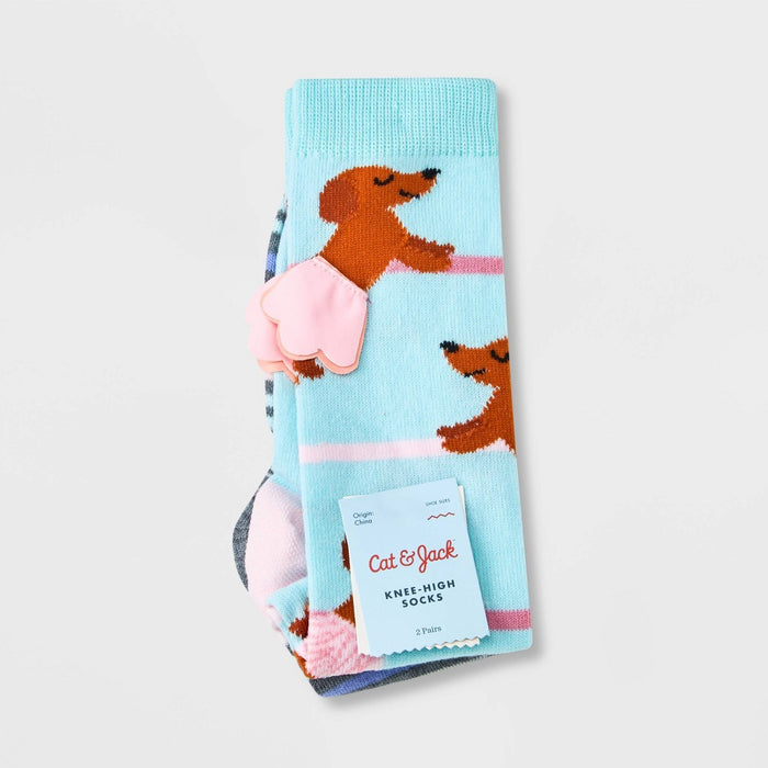 Girls' 2pk Knee High Ballet Socks - Cat & Jack Light Blue S