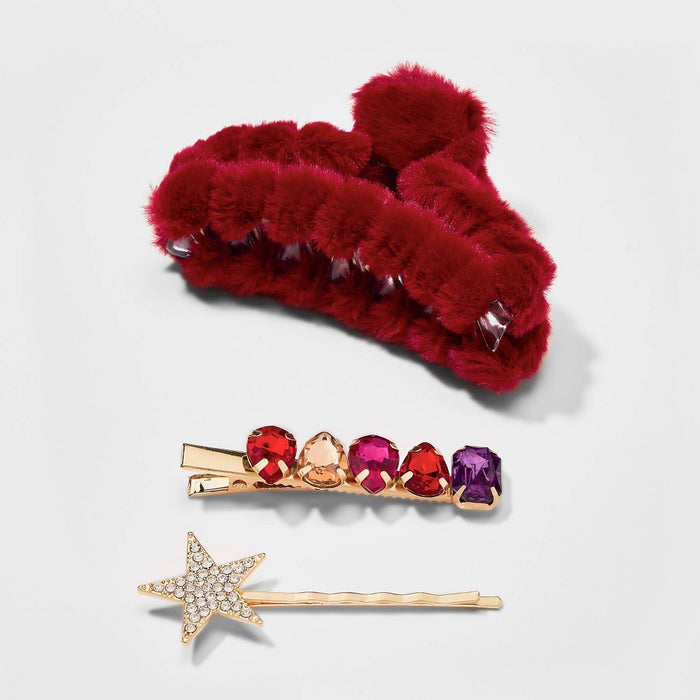 Girls' 3pk Stone Fur Claw Clip Set - art class