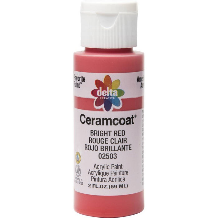 6 PACK!!! - 2 fl oz Acrylic Craft Paint Bright Red - Delta Ceramcoat