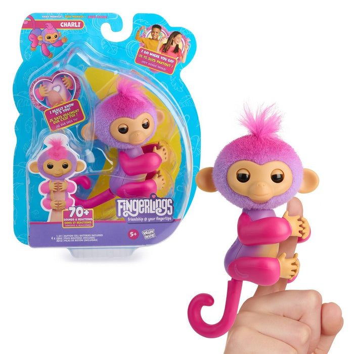 Fingerlings 2023 NEW Interactive Baby Monkey Reacts to Touch 70+ Sounds & Reactions Charlie Purple