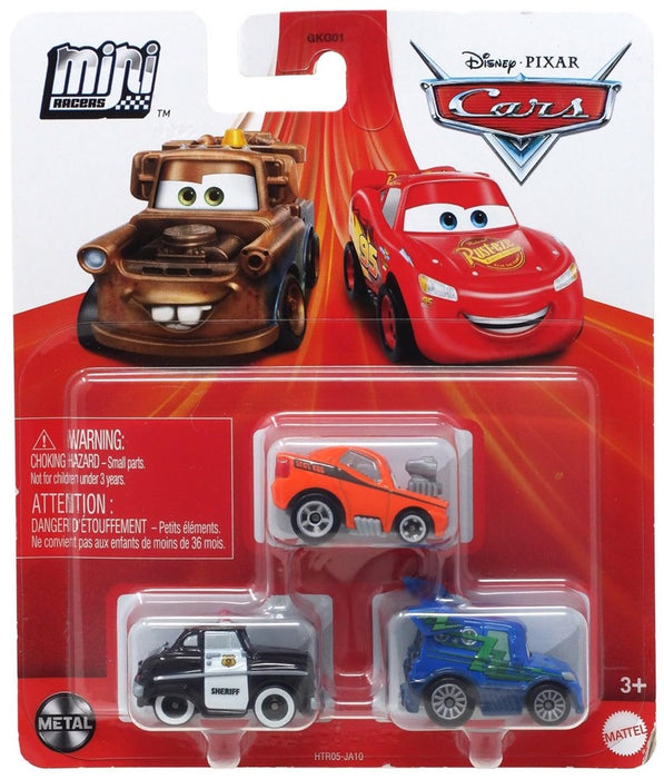 Disney Pixar Cars Mini Racers (Snot Rod - DJ - Sheriff) 3 Pack Minis New