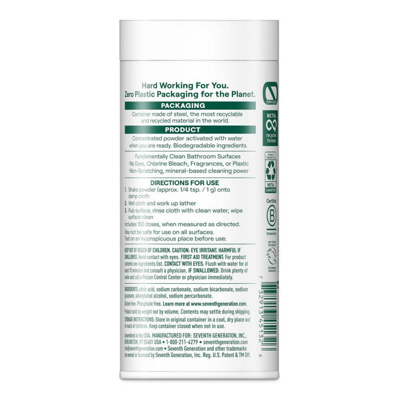 Seventh Generation Zero Plastic Bathroom Cleaner Powder - 5.4oz
