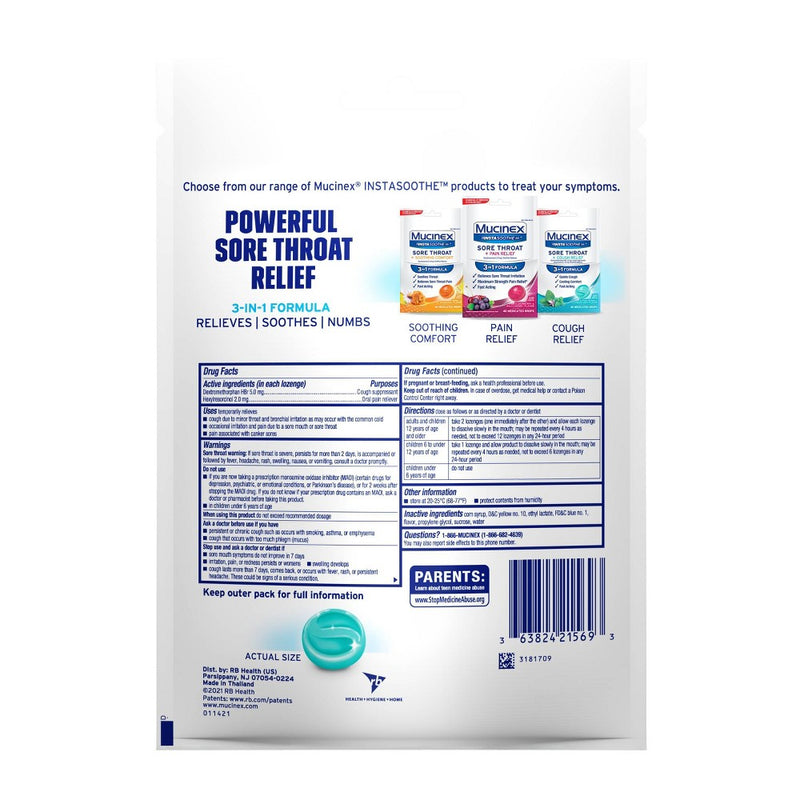 Mucinex Instasoothe Sore Throat & Cough Drops - Alpine Herb & Fresh Mint - 40ct