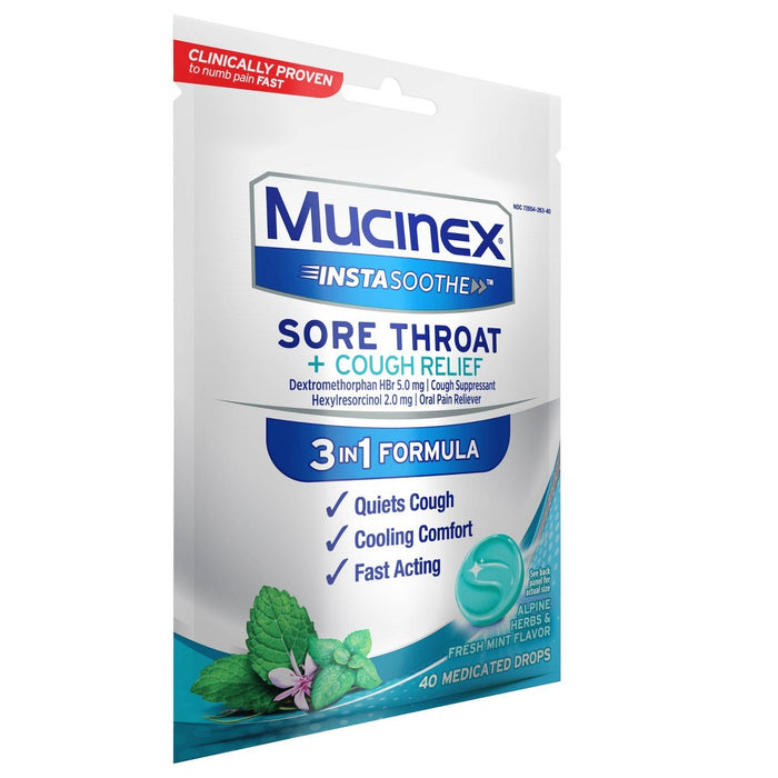 Mucinex Instasoothe Sore Throat & Cough Drops - Alpine Herb & Fresh Mint - 40ct
