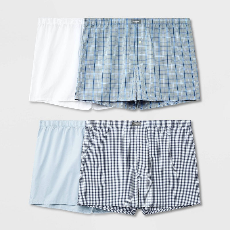 Men's Big & Tall Woven Boxers 4pk - Goodfellow & Co Blue 5XL