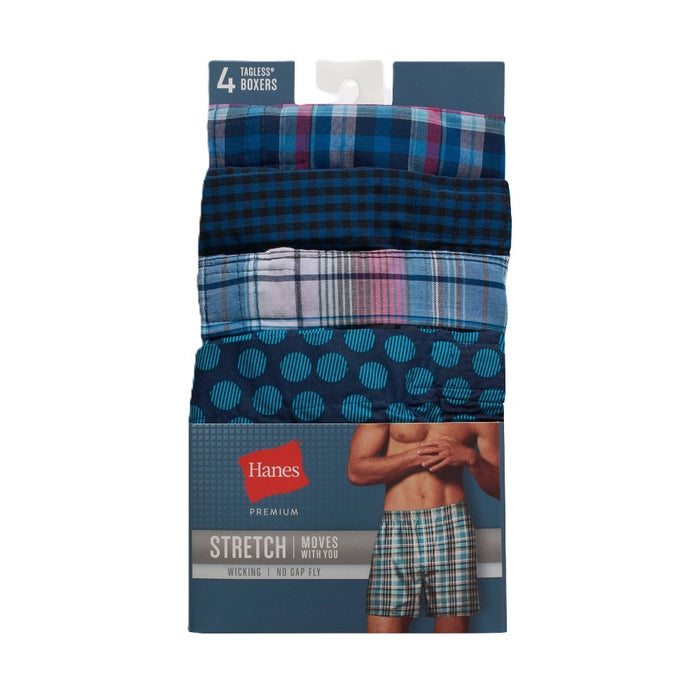 Hanes Premium Men's Stretch Woven Boxer Shorts 4pk - Blue/Green M
