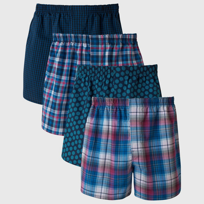 Hanes Premium Men's Stretch Woven Boxer Shorts 4pk - Blue/Green M