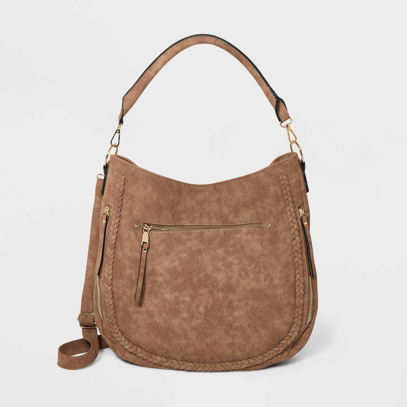 VR NYC Woven Trim Messenger Handbag - Brown
