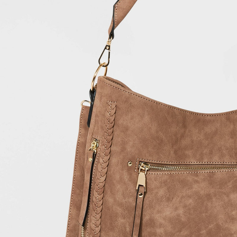 VR NYC Woven Trim Messenger Handbag - Brown