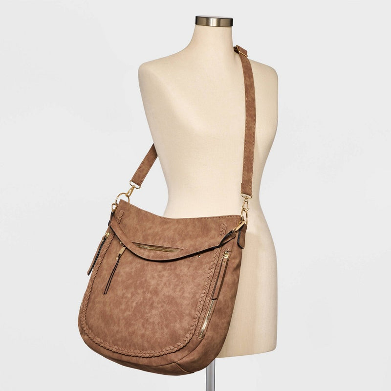 VR NYC Woven Trim Messenger Handbag - Brown
