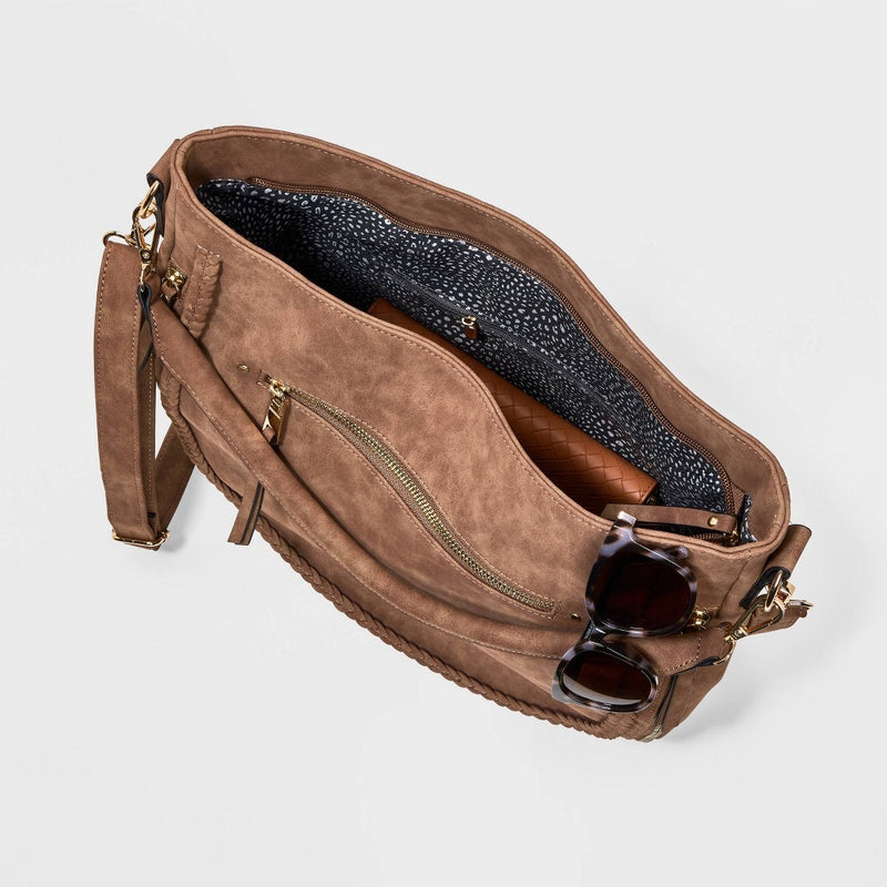 VR NYC Woven Trim Messenger Handbag - Brown