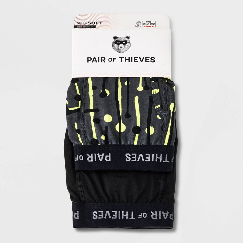 Pair of Thieves Men's Lines & Dots Super Soft Boxer Briefs 2pk - Black/Gray L