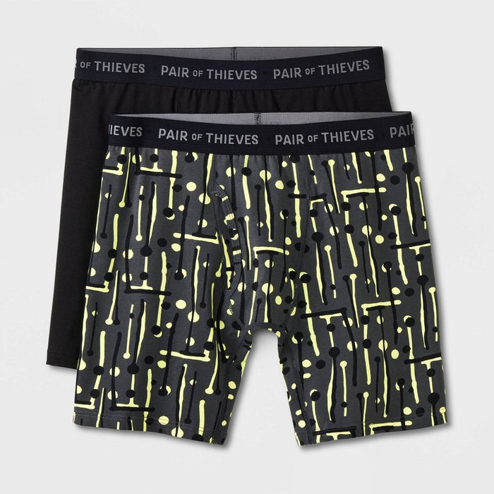 Pair of Thieves Men's Lines & Dots Super Soft Boxer Briefs 2pk - Black/Gray L