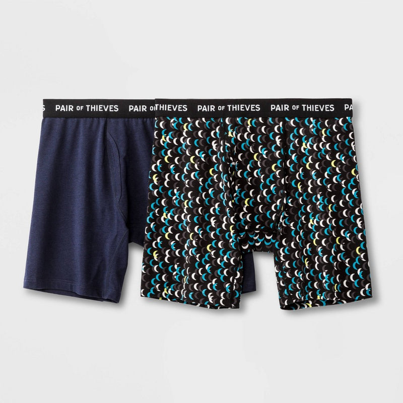 Pair of Thieves Men's Super Soft Long Boxer Briefs 2pk - Navy/White/Lime Moon S