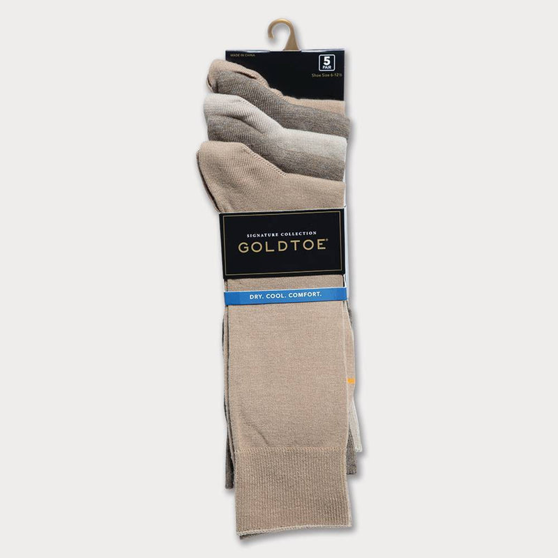 Signature Gold by GOLDTOE Men's Flatknit Crew Socks 5pk - Khaki 6-12.5