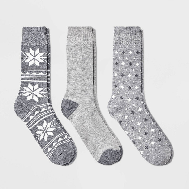 Men's Snowflakes Print Crew Socks 3pk - Goodfellow & Co Charcoal Gray 7-12