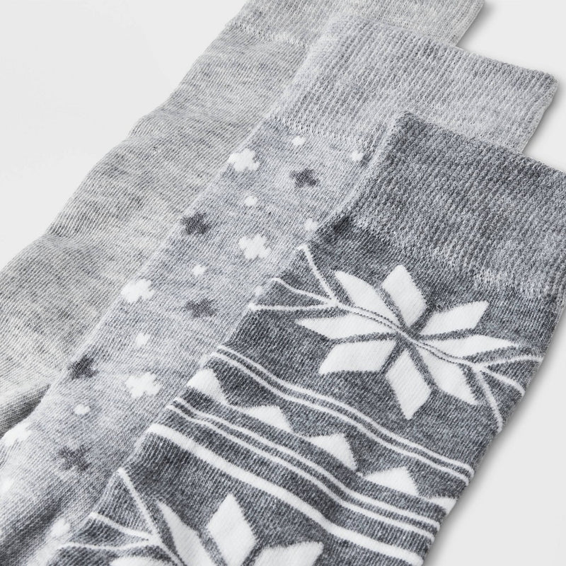 Men's Snowflakes Print Crew Socks 3pk - Goodfellow & Co Charcoal Gray 7-12