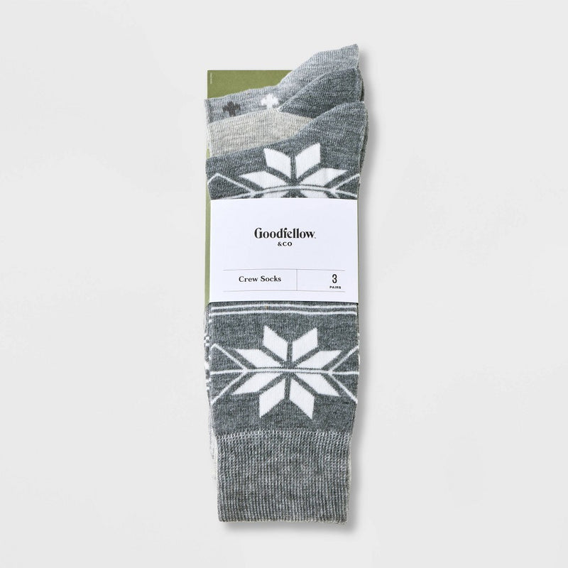 Men's Snowflakes Print Crew Socks 3pk - Goodfellow & Co Charcoal Gray 7-12
