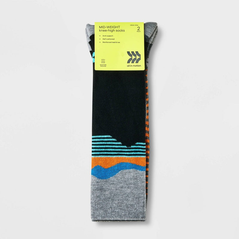 Kids' 2pk Over The Calf Outdoor Socks - All in Motion Orange M