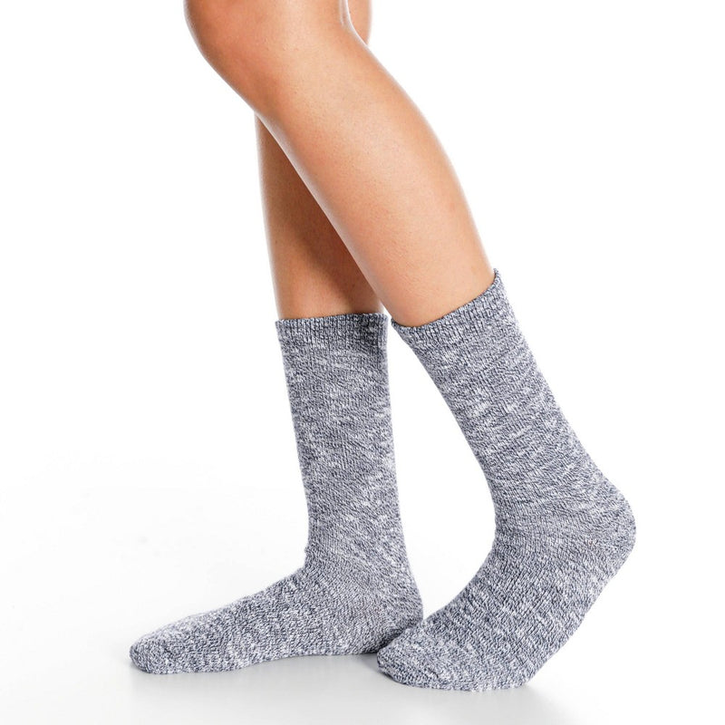 Alaska Knits Women's Lightweight Wool Blend Marled Crew Socks - Blue Denim 4-10
