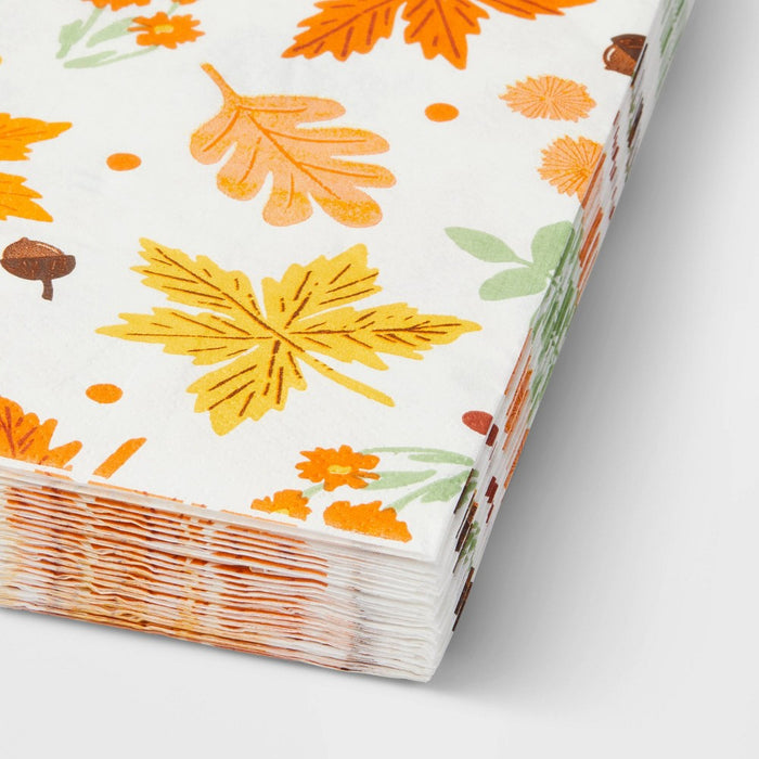 20ct Thanksgiving Leaves Pattern Guest Towel - Spritz